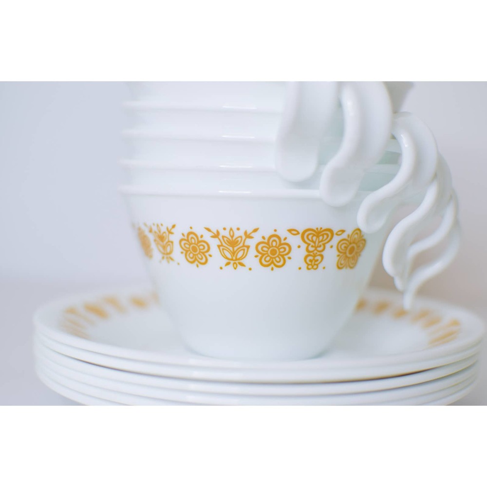 6 Butterfly Gold Cup + Saucer - Corelle by Corning - Pyrex Print